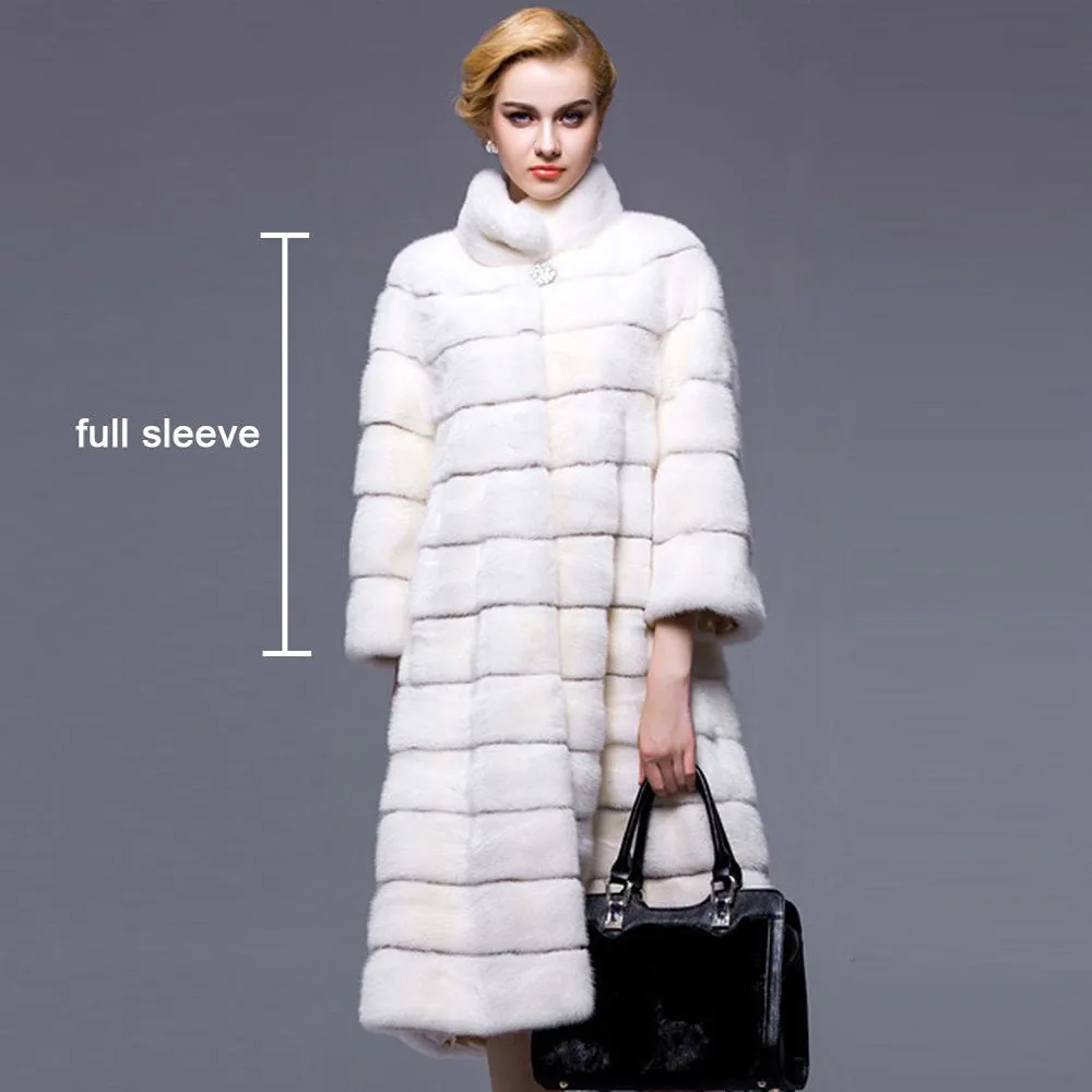 Women's Genuine Mink Fur Coat Women Long Style Fur Overcoat Female 16048