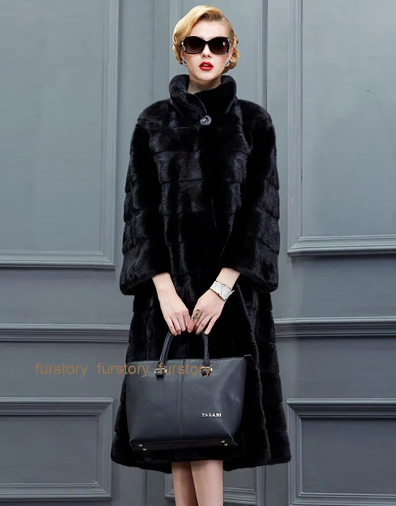 Women's Genuine Mink Fur Coat Women Long Style Fur Overcoat Female 16048