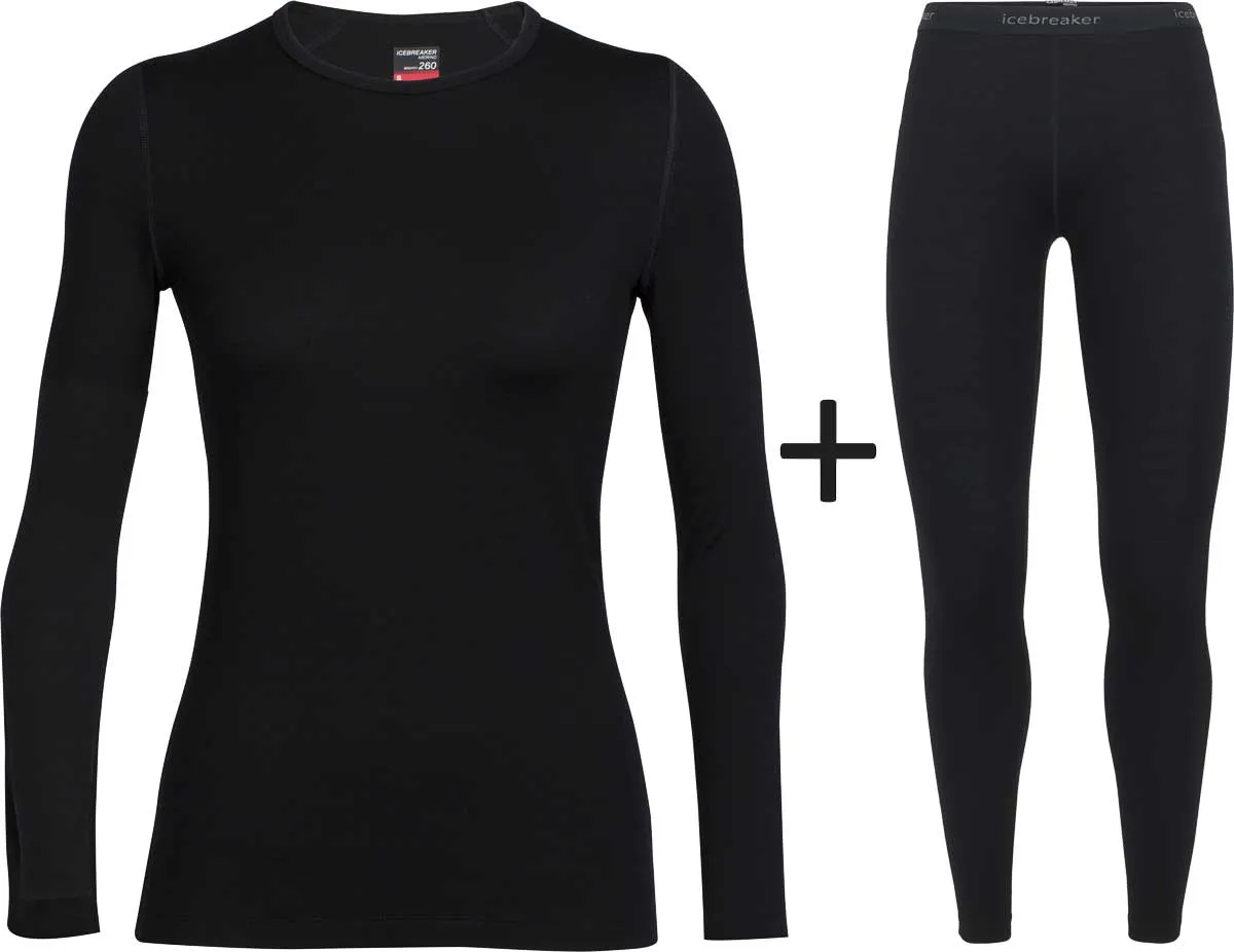 Women's Icebreaker Merino 260 Tech Crew Neck Top   Tights COMBO