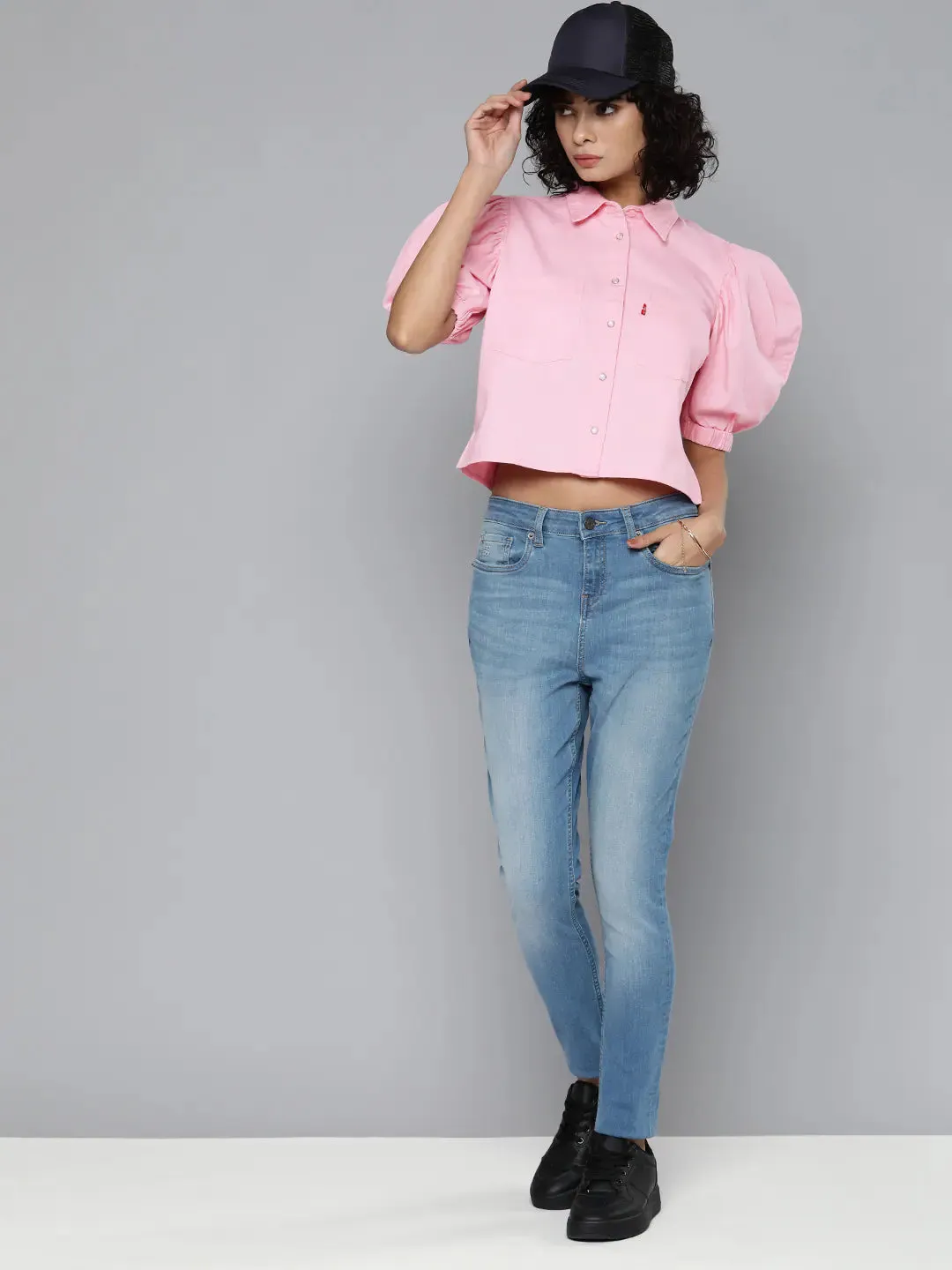 Women's Solid Pink Collar Nack Top